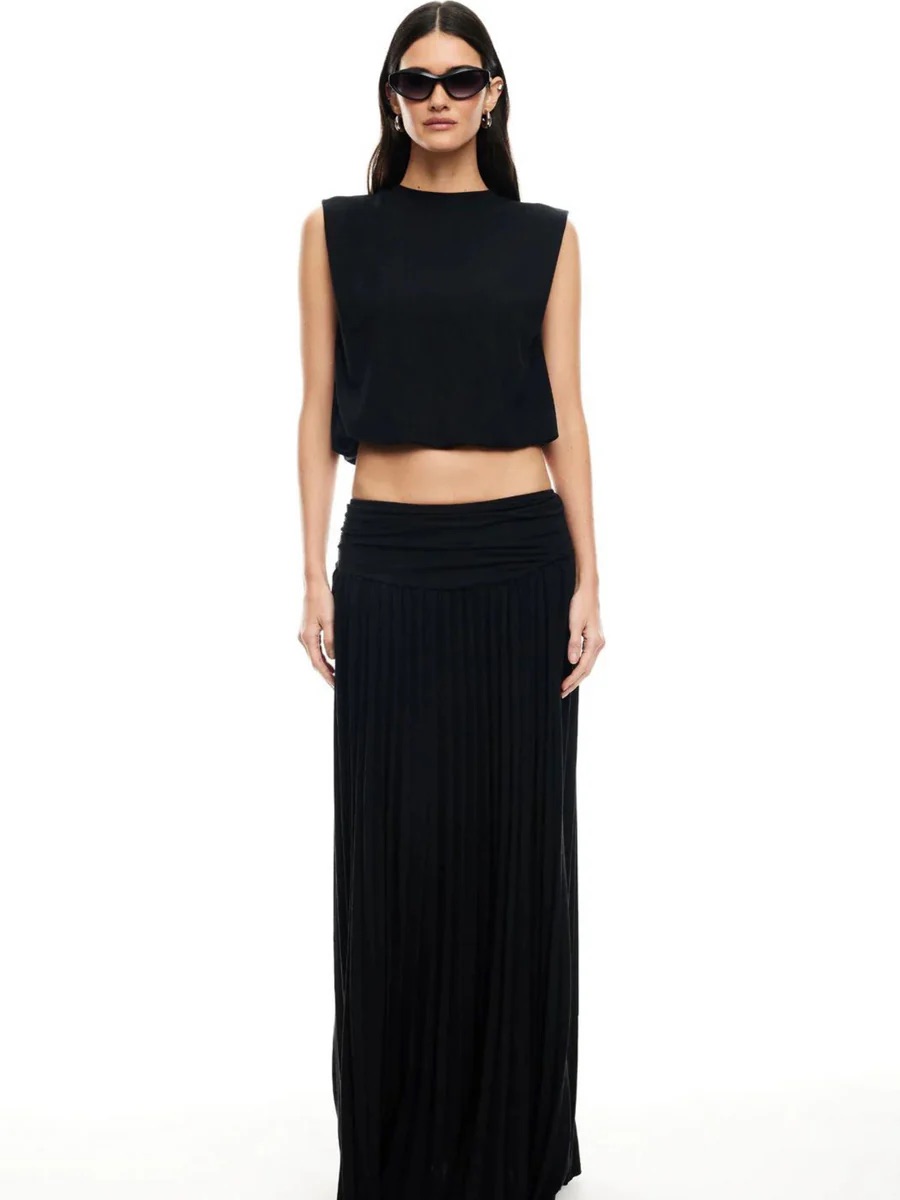 Black Maxi Pleated Skirt - Women's Long Skirt